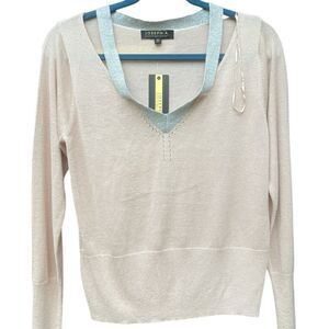NWT Joseph Cream V-Neck Sweater Lightweight Knit sprinkle glitter M